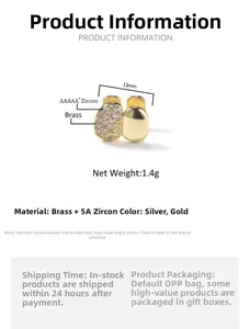 Detail van 13mm messing ear cuff met 5A zirkoon inleg en gepolijste gouden afwerking