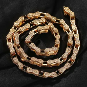 Collier Chaîne de Vélo Hip Hop pour Hommes en Cuivre Incrusté de Strass Iced Out Plaqué Or Argent Bijoux de Mode de Luxe