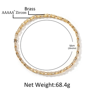 Collier chaîne de vélo 5mm pour homme en laiton doré avec des pierres zircone AAAAA+