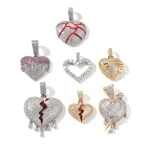Iced out heart pendant hip hop necklaces with zircon stones in gold and silver finish