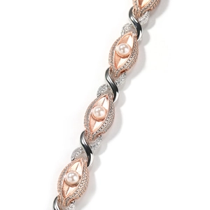Heren hiphop ketting met tweekleurige schakels, parels en glinsterende micro-pave diamanten