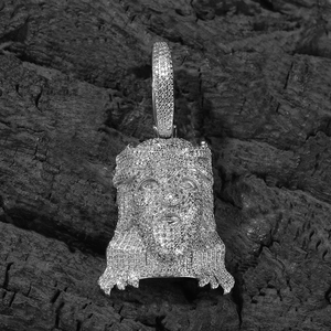 Hip hop style silver plated Jesus portrait pendant with full iced out zircons