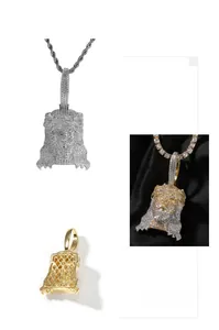 Detail of hip hop Jesus pendant with zircon micro-paving and hollow back mesh design