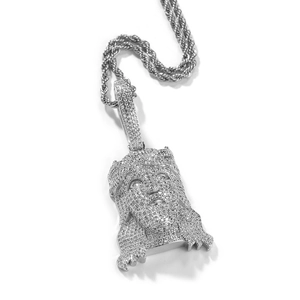Hip hop silver Jesus piece pendant necklace with micro pave white zircon stones on rope chain