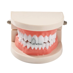 Hip hop single tooth grillz with micro-paved rhinestones on silver plating