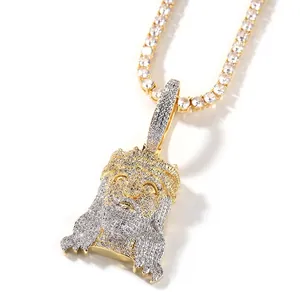 Hip Hop Jesus Piece Pendant Necklace For Men Copper Zirconia Iced Out Double Toned Gold Silver Rope Chain Streetwear Jewelry
