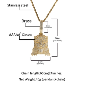 Hip hop Jesus pendant necklace with AAA+ zircon stones on a stainless steel rope chain