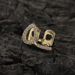 Hip Hop Iced Out Teardrop Heart Hollow Grillz Copper Zirconia Gold Silver Plated Single Tooth Grillz Accessories For Unisex