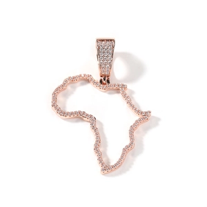Rose gold Africa map pendant necklace with micro-paved white zircons in hip-hop style