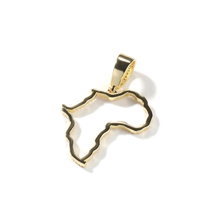 Macro shot of gold plated Africa map pendant featuring hollow design and zircon inlay