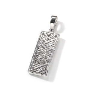 Hip hop silver dollar sign pendant with zircon inlay and hollow geometric mesh design