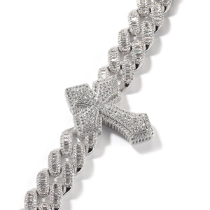 Hip hop punk Cuban link chain with sparkling pavé diamond cross pendant for men