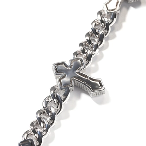 Hip hop silver Cuban chain with large iced out cross pendant featuring black enamel center