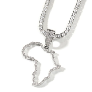 Silver tennis chain with sparkling zircon hollow Africa map pendant for hip hop style