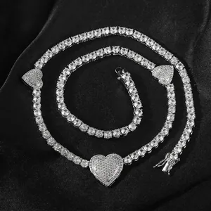 Koperen Zirconia Hart Tennis Ketting Halsketting Hip Hop Iced Out Hart Hanger Mode Sieraden Cadeau Voor Dames Heren