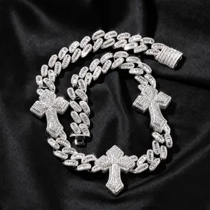 Hip Hop Iced Out Cross Pendant Necklace Men Women Cuban Link Chain Copper Zirconia Punk Streetwear Neck Chain Jewelry