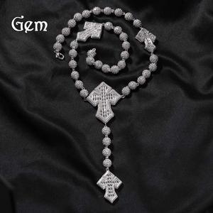 Herren Hip Hop Iced Out Kreuz Anhänger Halskette Kupfer Eingelegt Zirkonia Kugelkette Gold Silber Plattiert Streetwear Schmuck