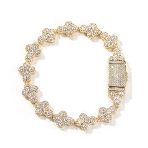 Luxury gold-plated clover link necklace with shimmering cubic zirconia stones for men