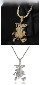Pendentif sac d'argent TRAP style hip-hop en or et argent avec incrustation de cristaux