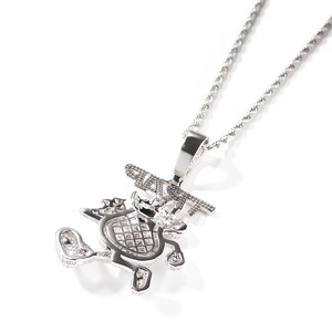 Collier hip hop argenté avec pendentif LAST cartoon glacé sur chaîne torsadée