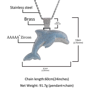 Hip-Hop Delfin Anhänger Halskette mit blauen AAAAA Zirkonia und Seilkette für Unisex