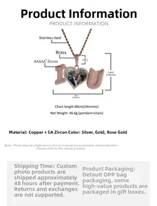 Detailed view of hip hop photo pendant with heart design and 5A zircon inlaying