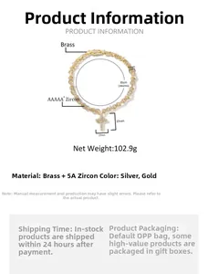 Detailed specs of hip hop cross necklace with 12mm Cuban chain and 5A zircon stones