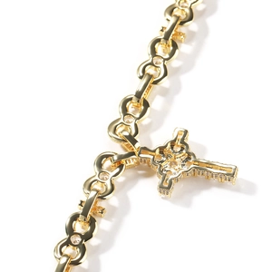 Hip hop gold plated cross necklace with infinity links and shimmering cubic zirconia stones