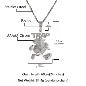 Collier hip hop pendentif sac d'argent TRAP avec zircons brillants et chaîne torsadée