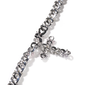 Modern silver cross necklace with vibrant colored zircons and chunky chain