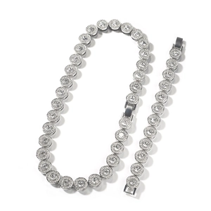 Klassisches Hip-Hop Tennis-Ketten-Set in Silber mit runden Steinen und passendem Armband