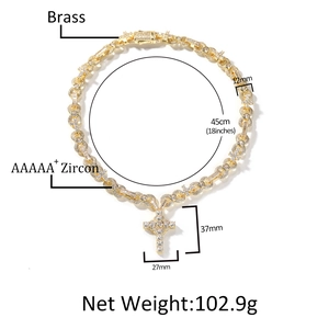 Hip hop gold plated cross pendant necklace with AAAAA+ zircon inlay for men