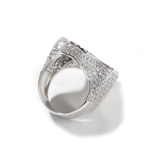 Cross-style wide silver ring with micro-paved cubic zirconia for hip-hop fashion