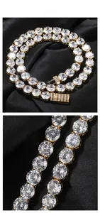 Nahaufnahme einer 10mm Gold-Tenniskette mit runden Zirkonia und doppeltem Sicherheitsverschluss
