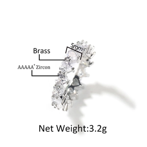 Bague en laiton argenté ornée de zircons AAAAA+ en forme de cœur de 5mm de large