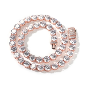 10mm Roségold Tennis-Halskette mit runden Zirkonia-Steinen und Kastenverschluss