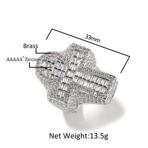 Classic silver cross ring for men with AAAAA+ zircon stones on high-quality brass base