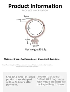 Detailed specs of the hip hop brass cross pendant with 5A zircon and 20 inch Cuban chain