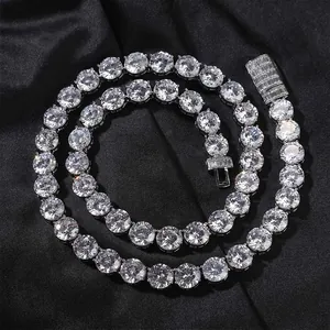 Hiphop Tennis Kette Halskette Herren Damen Kupfer Runde Zirkonia Gliederkette Modischer Gold Silber Roségold Plattierter Schmuck