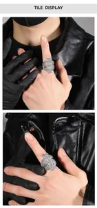Hip hop dollar sign ring with sparkling crystals on black leather gloves for men