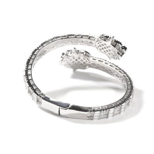 Serpent shaped bangle with pave set zircon stones in silver finish for men and women