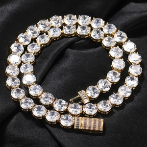 Goldene 10mm Tenniskette mit runden Zirkonia und luxuriösem Baguette-Verschluss