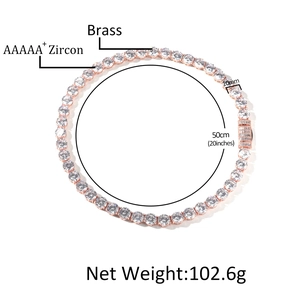 10mm Roségold Tennis-Kette mit AAAAA+ Zirkonia, 50cm Hip-Hop Herrenkette aus Messing