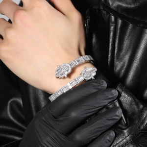 Detail view of Hamsa Hand bracelet with pavé-set zirconias in hip hop style