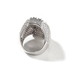 Men's hip hop silver dollar sign ring with iced out rectangle cz stones design