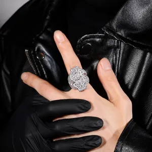 Hip Hop Dollar Sign Rhinestone Ring For Men Iced Out Copper Money Sign Statement Ring Gold Silver Plated Jewelry Gift
