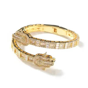 Hip Hop Copper Zirconia Double Hamsa Hand Open Bracelet For Men Iced Out Fatima Palm Bangle Jewelry Gold Silver Plated