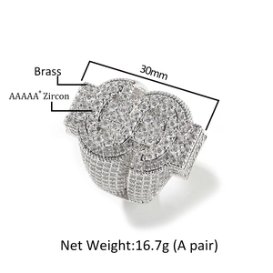 Hip hop style silver dollar sign ring in brass with iced out AAAAA zircon stones