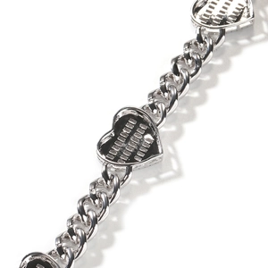 Silver cuban link bracelet for men with heart charm featuring emerald cut zircons