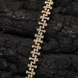 Hip hop 11.5mm gold plated cross link bracelet with shimmering zircon stones for men and women